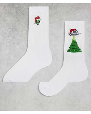 ASOS Pack De 2 Pares De Calcetines Blancos Con Estampado Gráfico Espacial De Navidad De