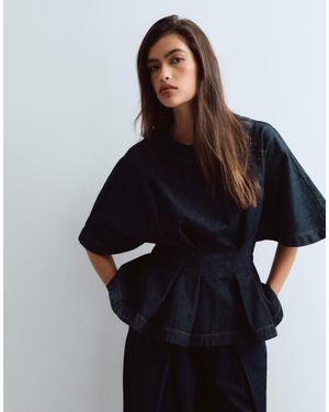 ARRANGE Denim Cinched Waist Pleated Top - Black