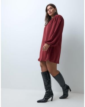 ASOS Asos Design Curve Crew Neck Mini Dress With Volume Sleeve - Red