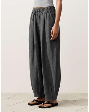 Oysho 100% Linen Striped Balloon Trousers - Black