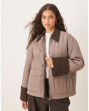 Aware Quilted Barn Jacket With Contrast Trims - Brown