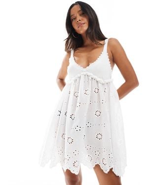 Miss Selfridge Beach Broderie Contrast Knit Mini Dress - White