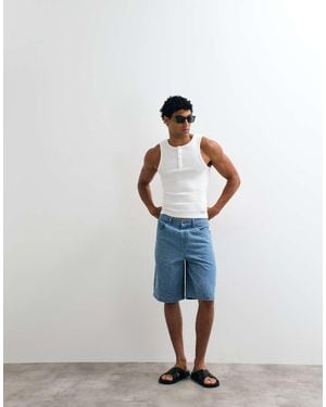 ASOS Losse Denim Jort Met Textuur - Blauw
