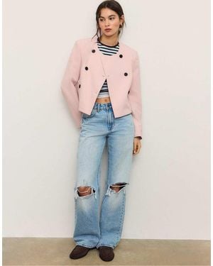 Stradivarius Cropped Round Neck Blazer - Pink