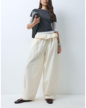 ASOS Poplin Fold Over Pleated Wide Leg Trouser - Blue