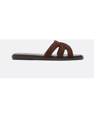 Stradivarius Flat Faux Suede Sandals - Brown