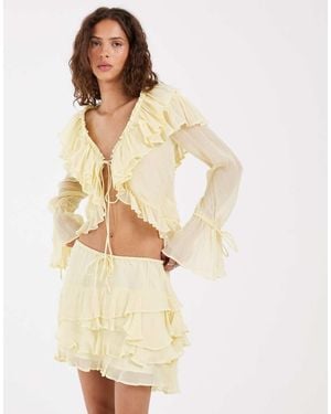 Muse Assembly Ivy Ruffle Layer Mini Skirt Co-ord - Natural