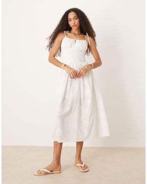 New Look Milkmaid Broderie Strappy Midi Dress - Natural