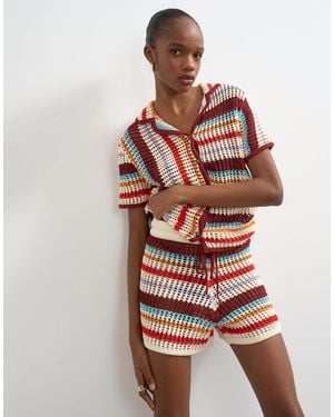 TOPSHOP Knitted Crochet Stripe Co-Ord Short - Red