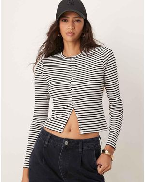Miss Selfridge Cardigan A Coste A Righe Con Bottoni - Grigio