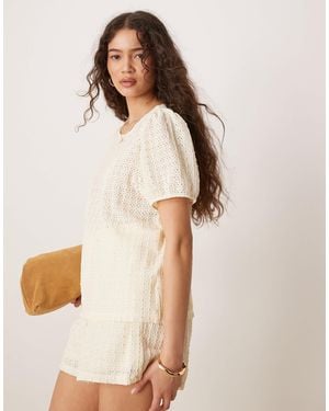 Vila Textured Puff Sleeve T-Shirt Co-Ord - Natural