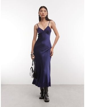 Reclaimed Vintage Maxi Cami Slip Dress With Lace Trims - Blue
