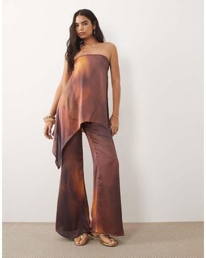 Missy Empire Cotton Satin Wide Leg Trousers Co-Ord - Brown