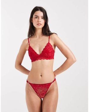 Lindex Iris Lace Thong With Heart Hardware Detail - Red