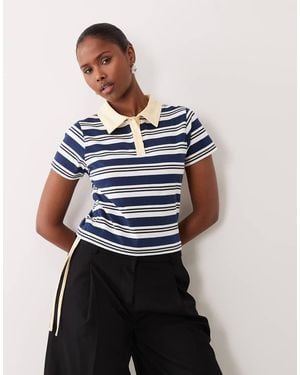 The Frolic Exclusive Cotton Rich Collared Ruched Side Polo Top - Blue