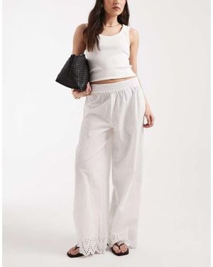 ONLY Trouser With Embroidered Hem - White
