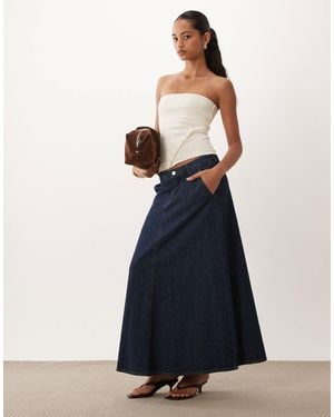 Vila A Line Denim Maxi Skirt - Blue
