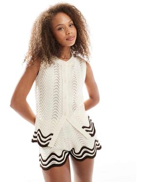 Miss Selfridge Crochet Stripe Waistcoat Co Ord - White