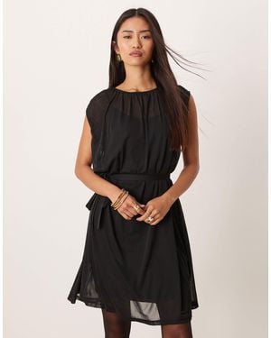 Vila Tie Waist Chiffon Mini Dress - Black
