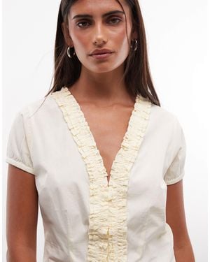Collusion Frill Detail Short Sleeve Blouse - White
