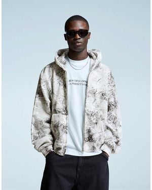 Bershka Felpa Corta Grigio Slavato Con Stampa E Zip