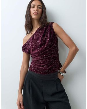 New Look Top Met Lovertjes, Fluweel En Gedrapeerd Detail - Paars
