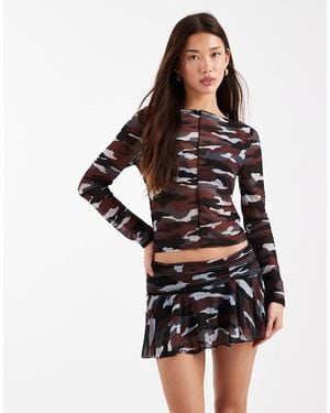 Collusion Slash Neck Long Sleeve Mesh Top - Black