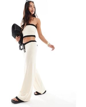 4th & Reckless Knitted Contrast Beach Trouser Co-ord - White