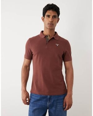 Barbour Short Sleeve Tartan Detail Pique Polo Shirt - Red