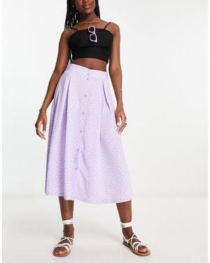 Monki Button Through Midi Skirt - Purple
