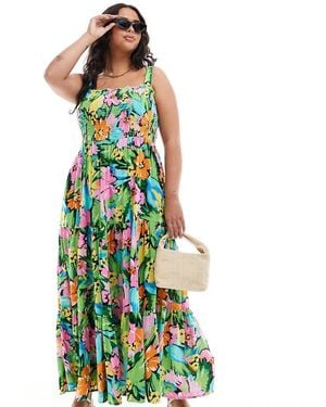 Yours Shirred Strappy Maxi Dress - Green