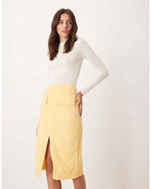 NARRATED Centre Split Midi Skirt - Natural