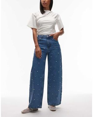 ASOS Vaqueros Azul Medio De Pernera Ancha Con Detalle De Perlas De -Azul Marino