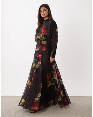 ASOS Chiffon Shirred Waist Panel Godet Maxi Dress - White