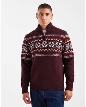 Threadbare 1/4 Zip Fairisle Print Sweater - Red