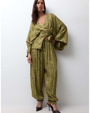 ASOS Pantalone Balloon Oversize Jacquard Con Dettaglio Volant - Verde