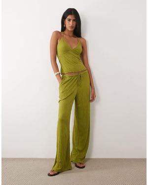 ASOS Crinkle Wide Leg Drawstring Pants - Green