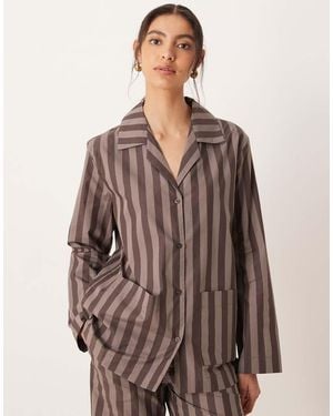 Mango Camisa De Pijama A Rayas Marrones De (Parte De Un Conjunto) - Marrón