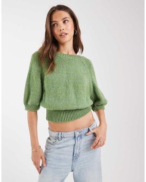 ASOS Knitted Raglan 3/4 Sleeve Waisted Jumper - Green