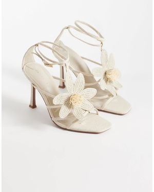ASOS Natalia Flower Trim Caged T Bar High Heel Sandals - Metallic