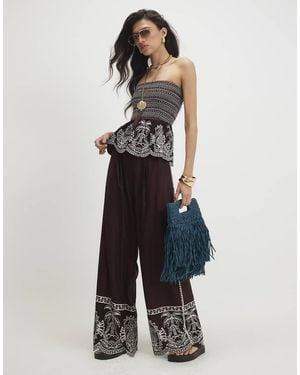 River Island Cotton Embroidered Hem Trousers - Blue