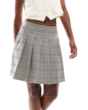New Look Geruite Mini Rok Met Plooien - Grijs