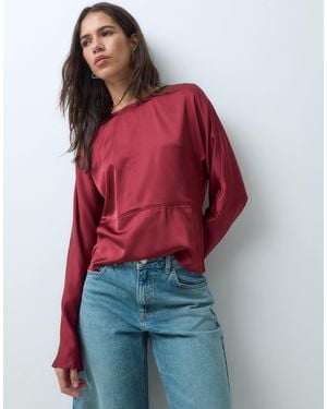 Aware Long Sleeve O-Neck Blouse - Red
