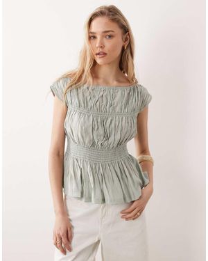 Threadbare Top Arricciato Con Maniche Ad Aletta Salvia - Verde