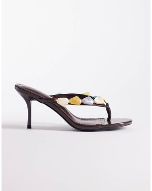 SIMMI Simmi London Carla Toe Thong Heeled Sandals With Stone Embellishment - Brown
