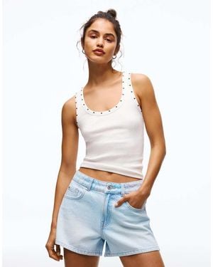 Bershka '90S Denim Shorts - Blue