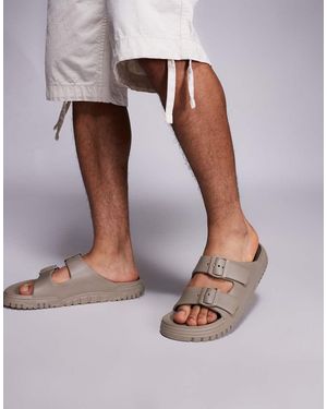 ARMANI EXCHANGE Double Strap Slides - Brown