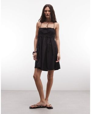 Collusion Smock Tie Detail Mini Dress - Black