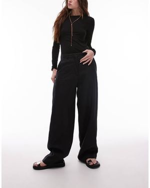 ARKET Linen Straight Leg Pants With Flat Front - Black