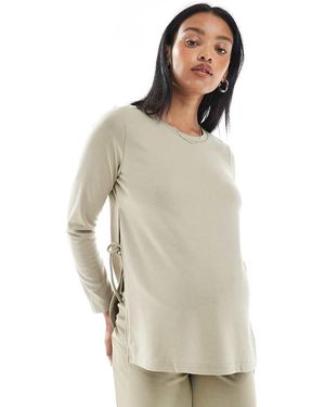 Mama.licious Mamalicious Long Sleeve Side Split Top Co-ord - Natural